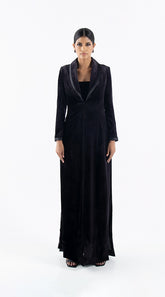 كوت من الخام المخمل مع بنطال ساتان