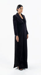 كوت من الخام المخمل مع بنطال ساتان