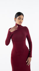 فستان مارون طويل مع كورسيه منفصل