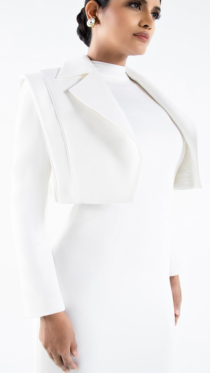 White Crop coat with with white inner maxi dress